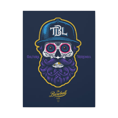 Beisbol Sugar Skull Series_Player 2 Wall Art Canvas_Navy