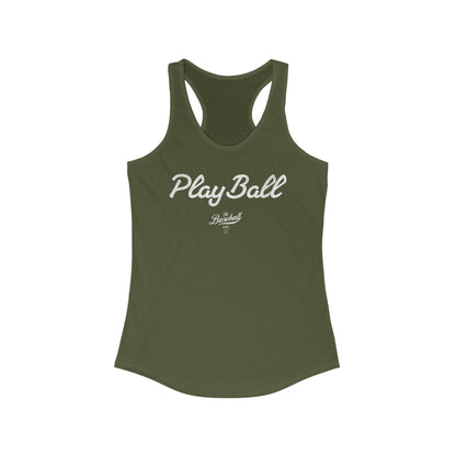 Play Ball White Print_Women's Racerback Tank