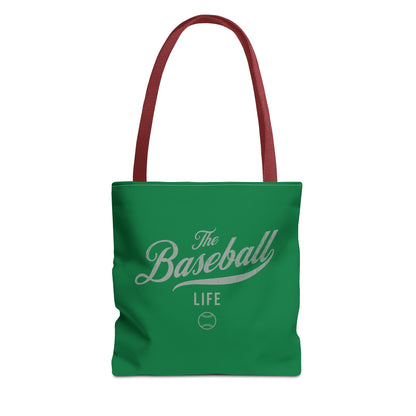 The Baseball Life Tote Bag_Green w Silver Gray Print