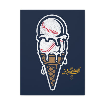 Baseball Ice Cream Cone Wall Art Canvas_Navy