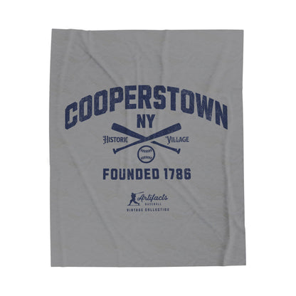 Velveteen Plush Blanket_Artifacts Baseball Collection_Cooperstown NY_Gray