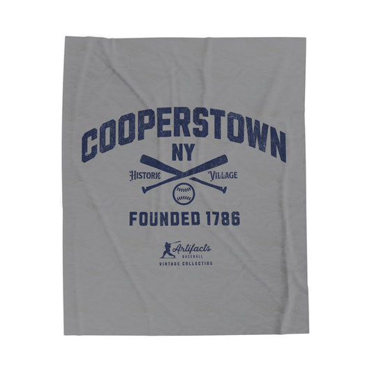 Velveteen Plush Blanket_Artifacts Baseball Collection_Cooperstown NY_Gray