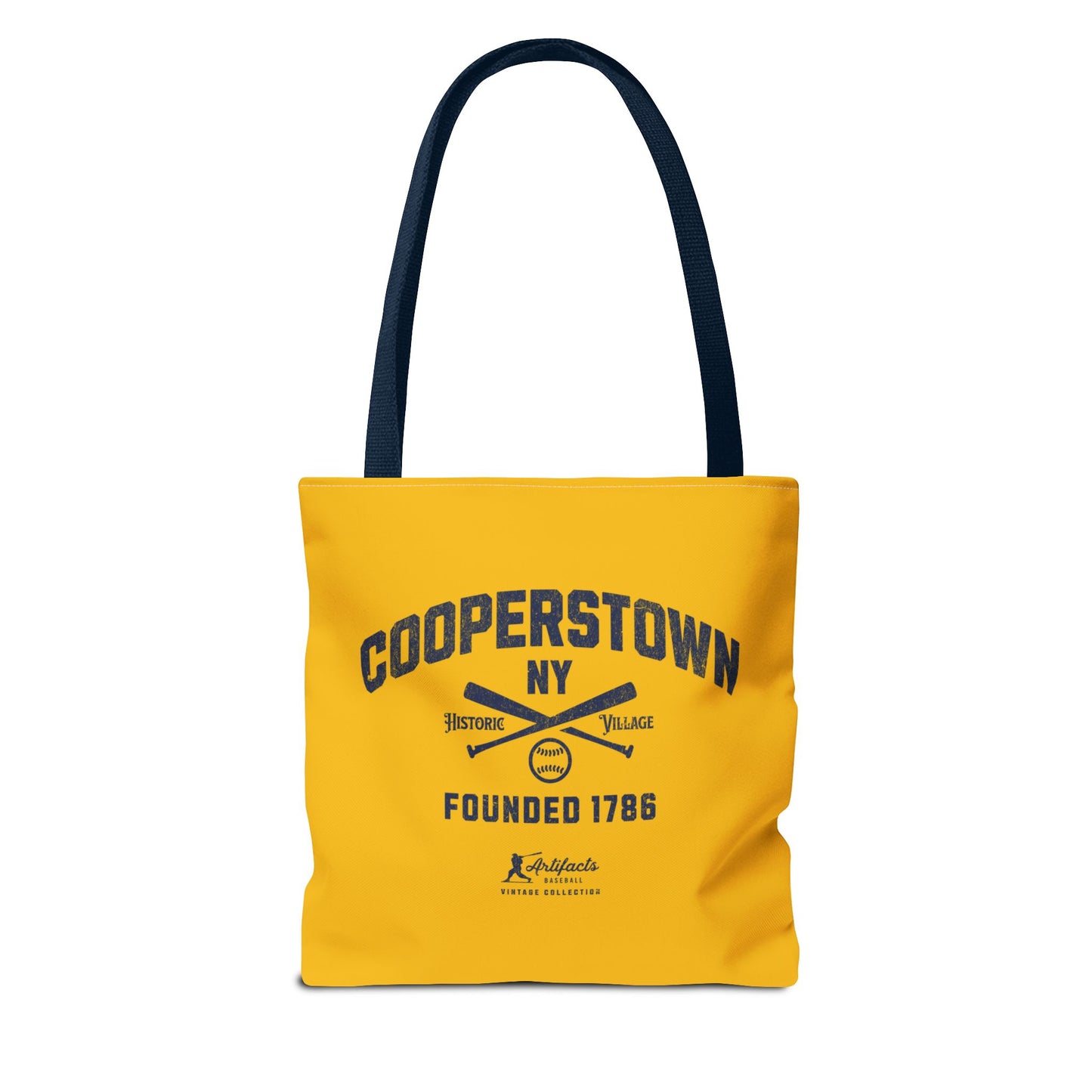 Cooperstown, NY Tote Bag_Yellow Gold w Navy Print