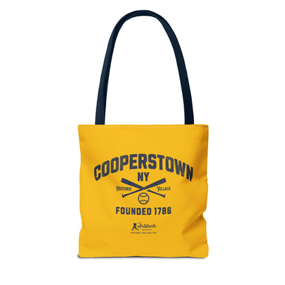 Cooperstown, NY Tote Bag_Yellow Gold w Navy Print