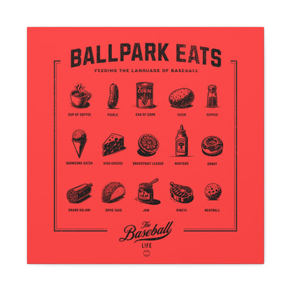 Ballpark Eats_Feeding the Language of Baseball Wall Art Canvas_Coral Red