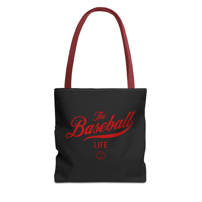 The Baseball Life Tote Bag_Black w Red Print