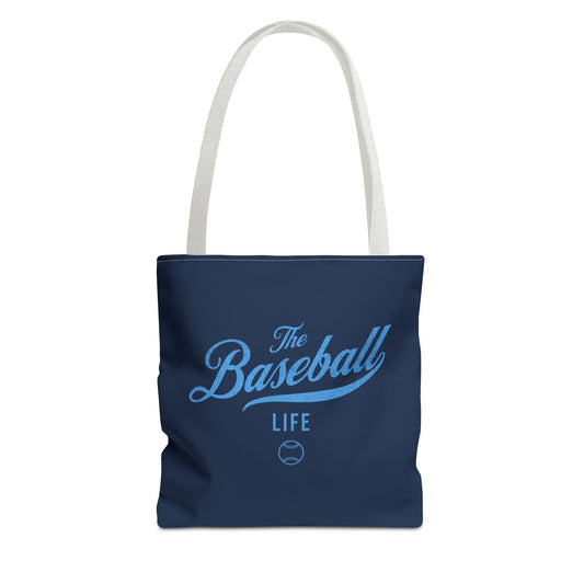 The Baseball Life Tote Bag_Navy w Carolina Blue Print
