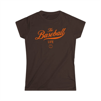 The Baseball Life Classic Script Tee_Women's_Orange Print