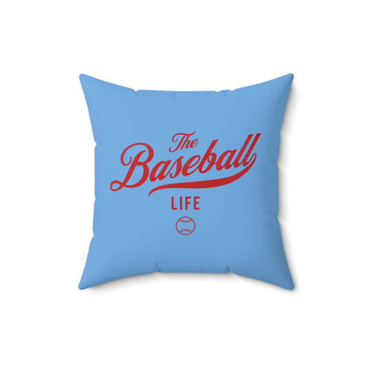 The Baseball Life Accent Pillow_Carolina Blue w Red Print