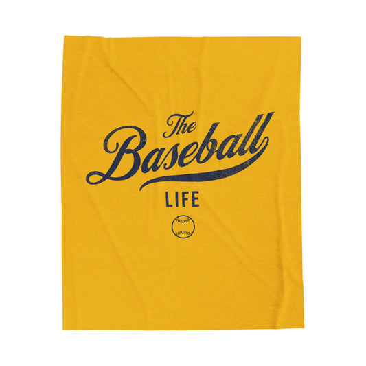 Velveteen Plush Blanket_Yellow Gold with Navy Print