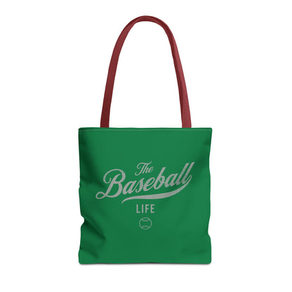 The Baseball Life Tote Bag_Green w Silver Gray Print
