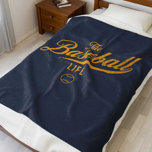 Velveteen Plush Blanket_Navy with Yellow Gold Print