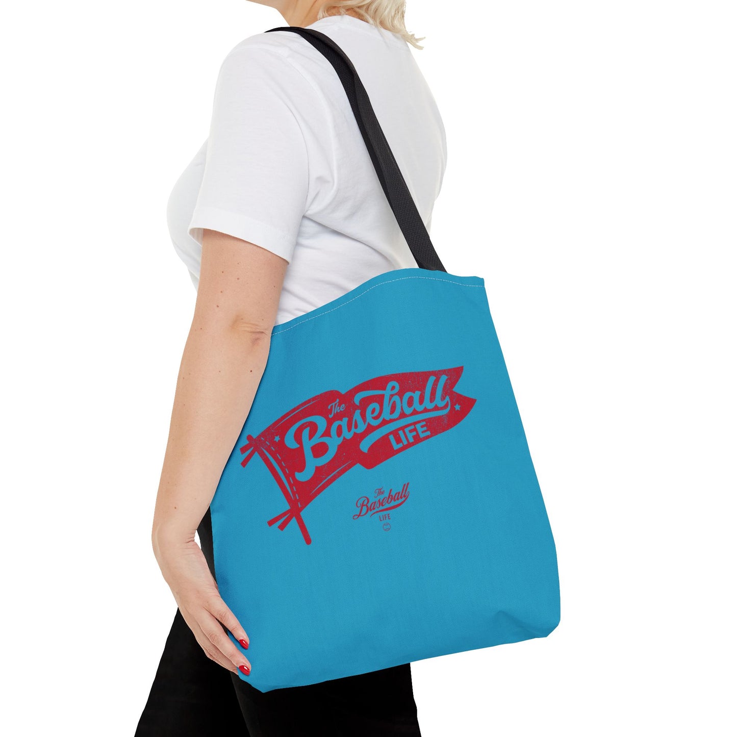 Vintage Pennant Tote Bag_Red Print on Turquoise