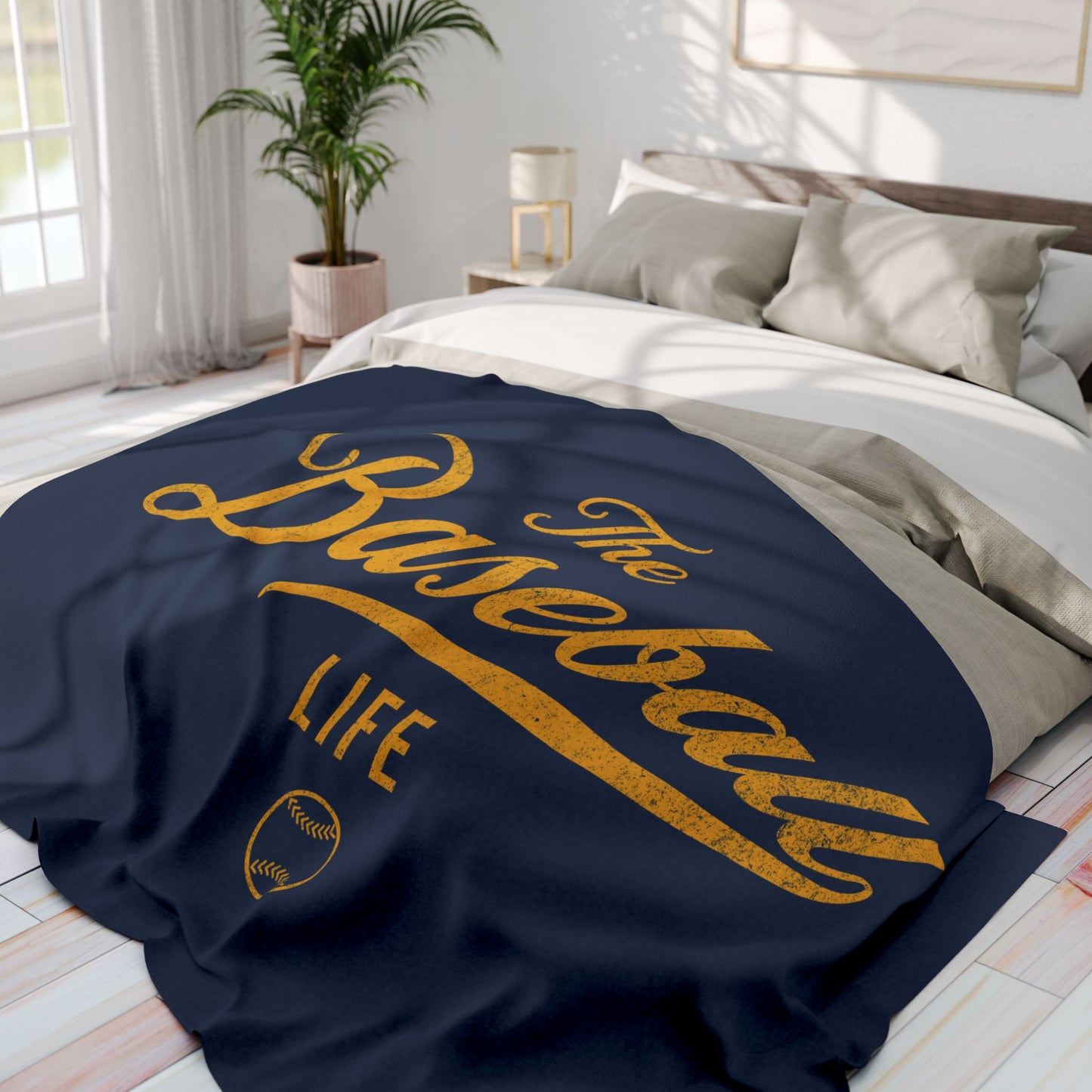 Fleece Blanket_Navy w Yellow Gold Print