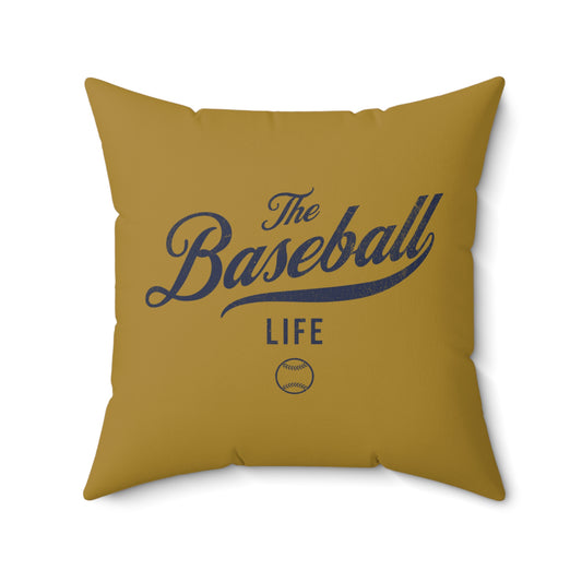 The Baseball Life Accent Pillow_Old Gold w Navy Print