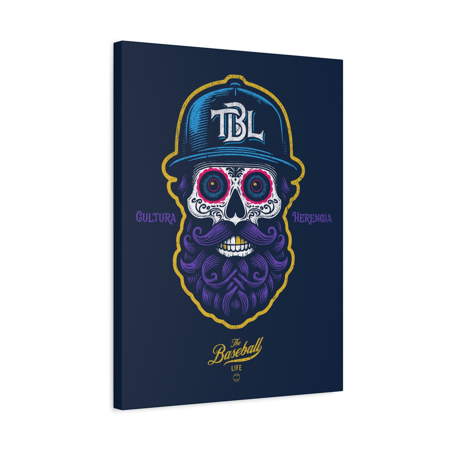 Beisbol Sugar Skull Series_Player 2 Wall Art Canvas_Navy