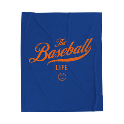 Velveteen Plush Blanket_Royal Blue with Orange Print