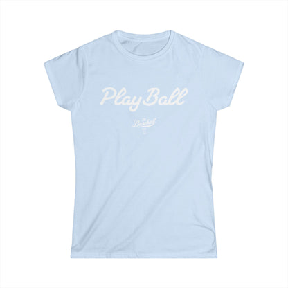 Play Ball Women's Baseball T-Shirt - White Print