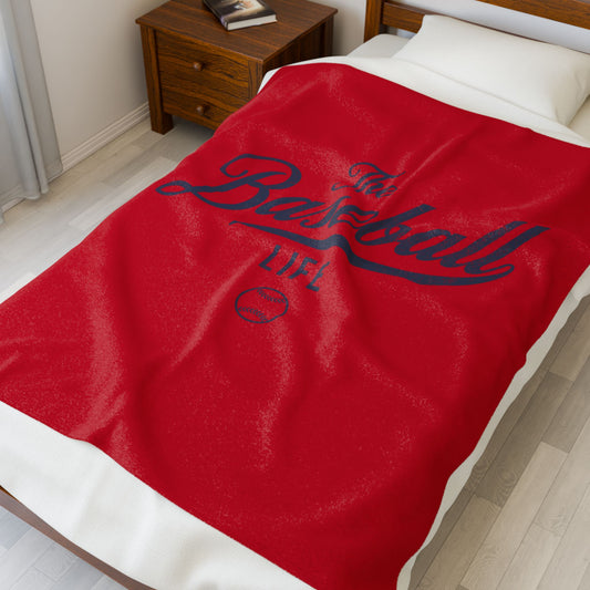 Velveteen Plush Blanket_Red with Navy Print