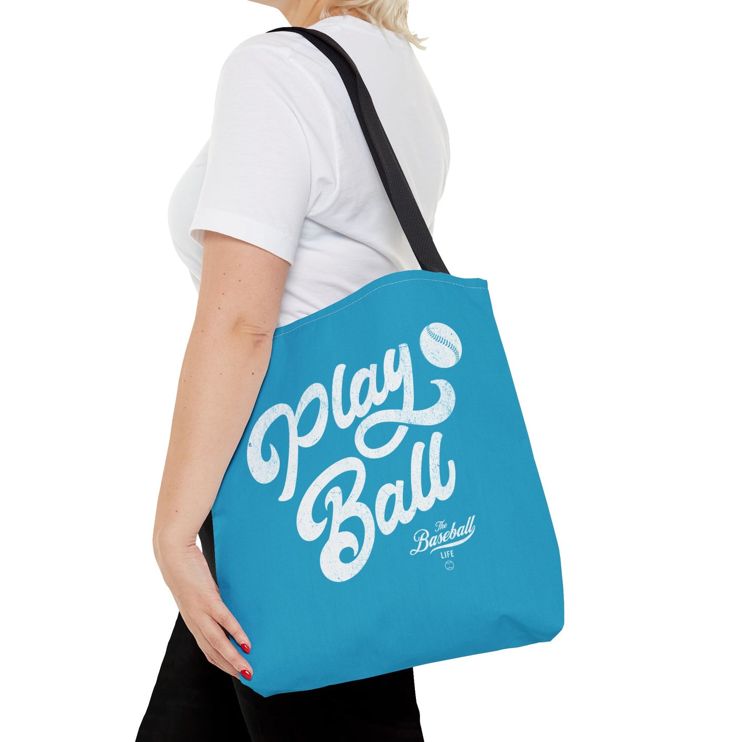 Play Ball Script Tote Bag_Turquoise