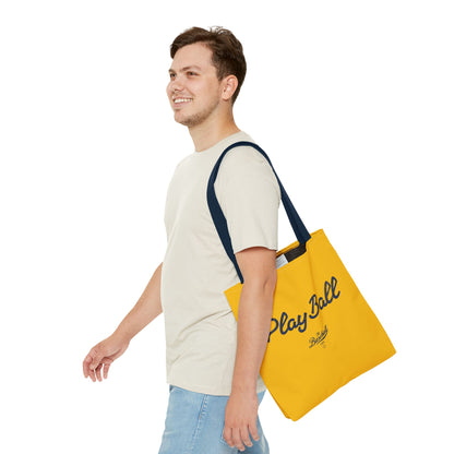 Play Ball Tote Bag_Yellow Gold with Navy Print