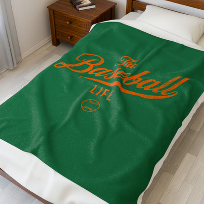 Velveteen Plush Blanket_Green with Orange Print