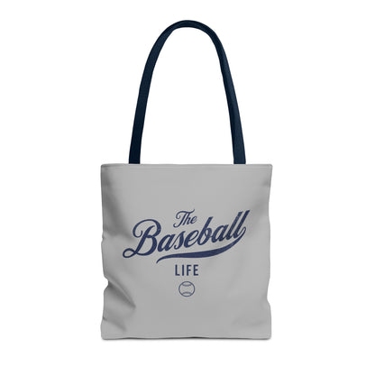 The Baseball Life Tote Bag_Gray w Navy Print