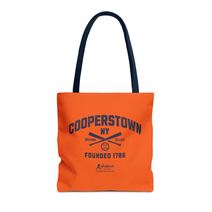 Cooperstown, NY Tote Bag_Orange w Navy Print