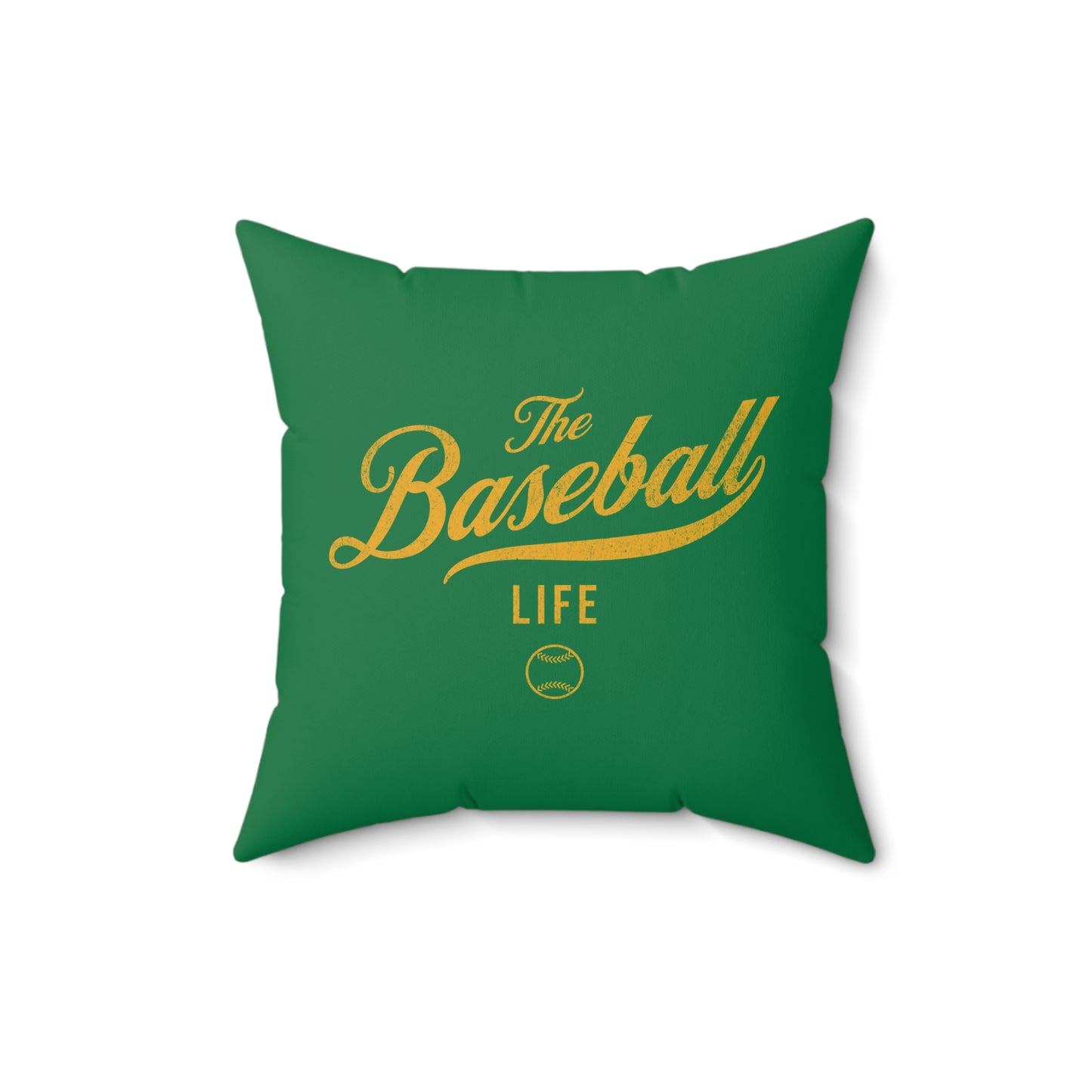 The Baseball Life Accent Pillow_Green w Yellow Print