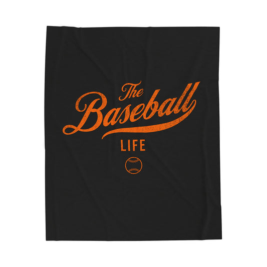 Velveteen Plush Blanket_Black with Orange Print