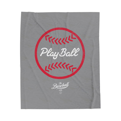 Velveteen Plush Blanket_Play Ball Graphic Baseball_Gray