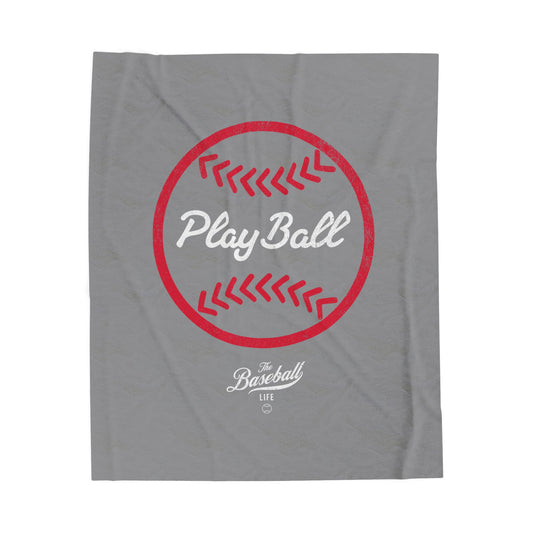 Velveteen Plush Blanket_Play Ball Graphic Baseball_Gray