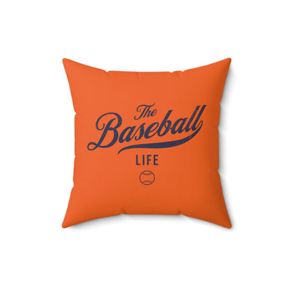 The Baseball Life Accent Pillow_Orange w Navy Print