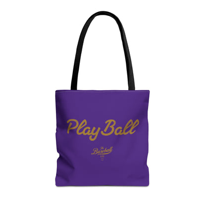 Play Ball Tote Bag_Purple with Old Gold Print