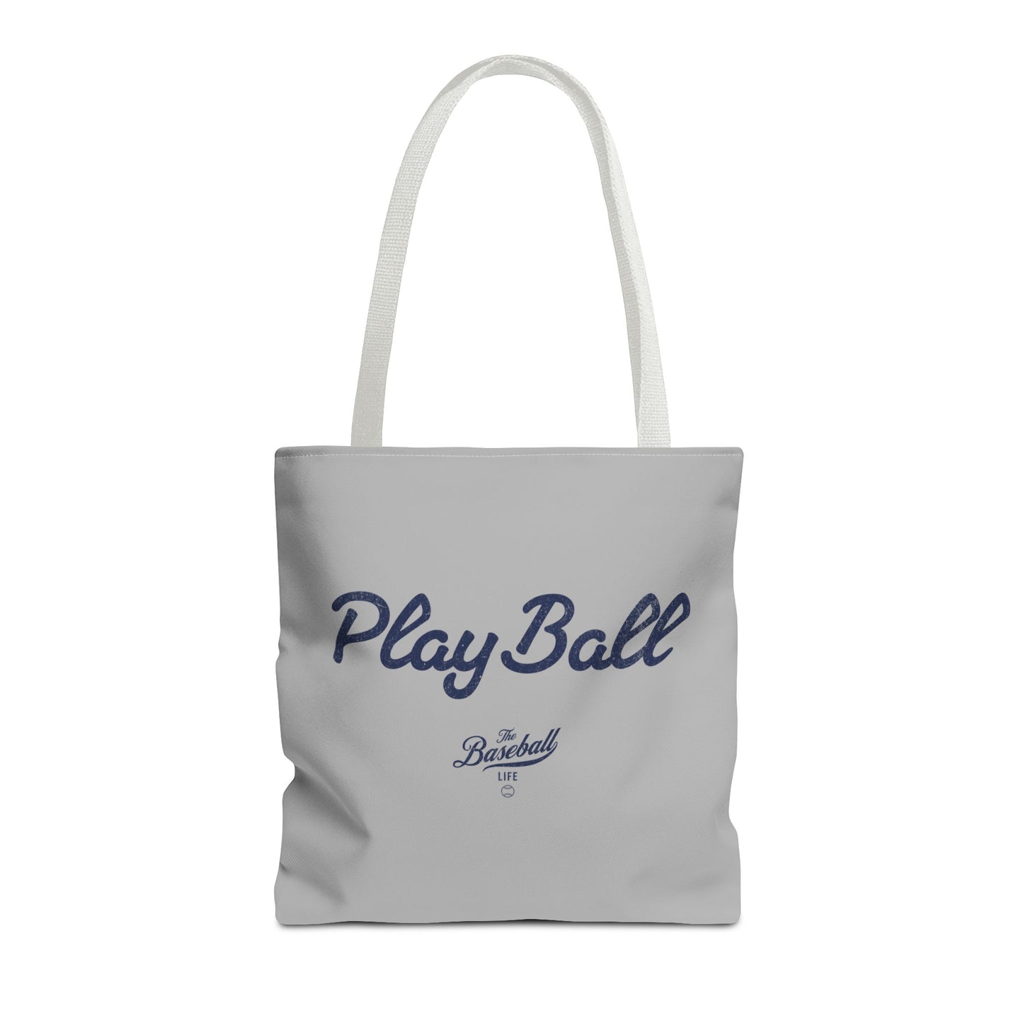 Play Ball Tote Bag_Light Gray with Navy Print