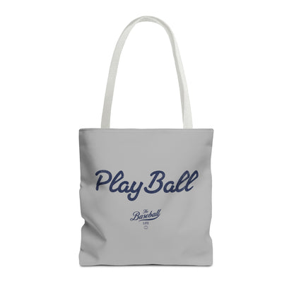 Play Ball Tote Bag_Light Gray with Navy Print