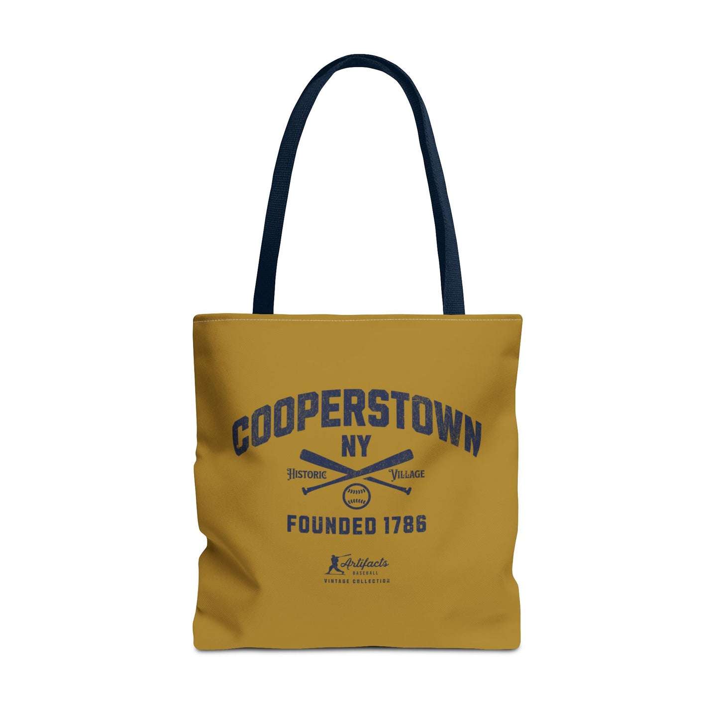 Cooperstown, NY Tote Bag_Old Gold w Navy Print