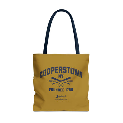 Cooperstown, NY Tote Bag_Old Gold w Navy Print