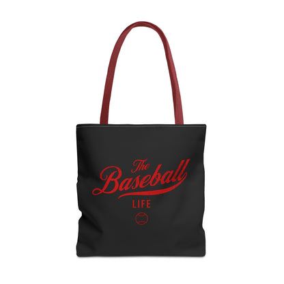 The Baseball Life Tote Bag_Black w Red Print