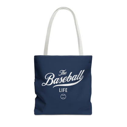 The Baseball Life Tote Bag_Navy w White Print