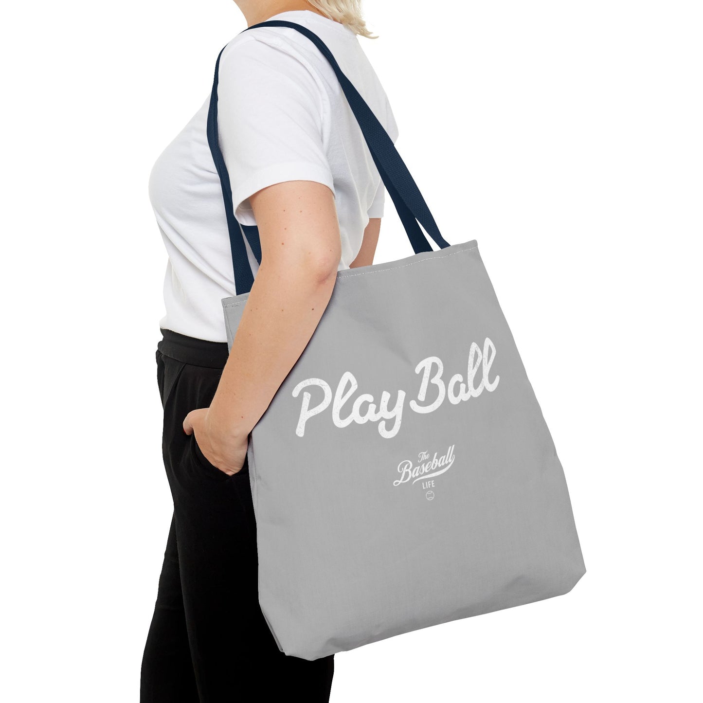 Play Ball Tote Bag_Light Gray with White Print