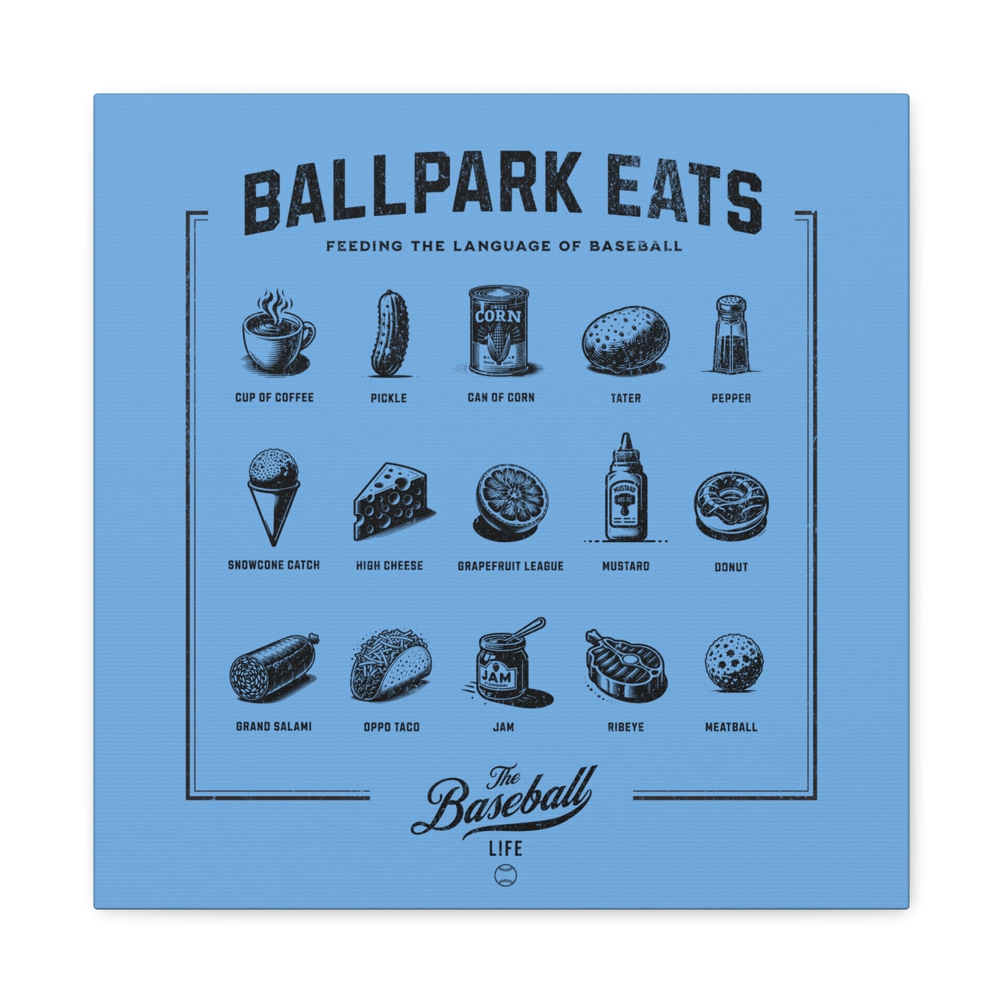 Ballpark Eats_Feeding the Language of Baseball Wall Art Canvas_Carolina Blue