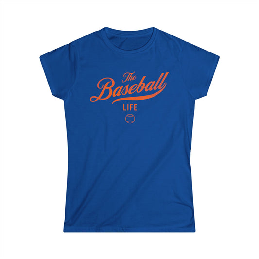 The Baseball Life Classic Script Tee_Women's_Orange Print