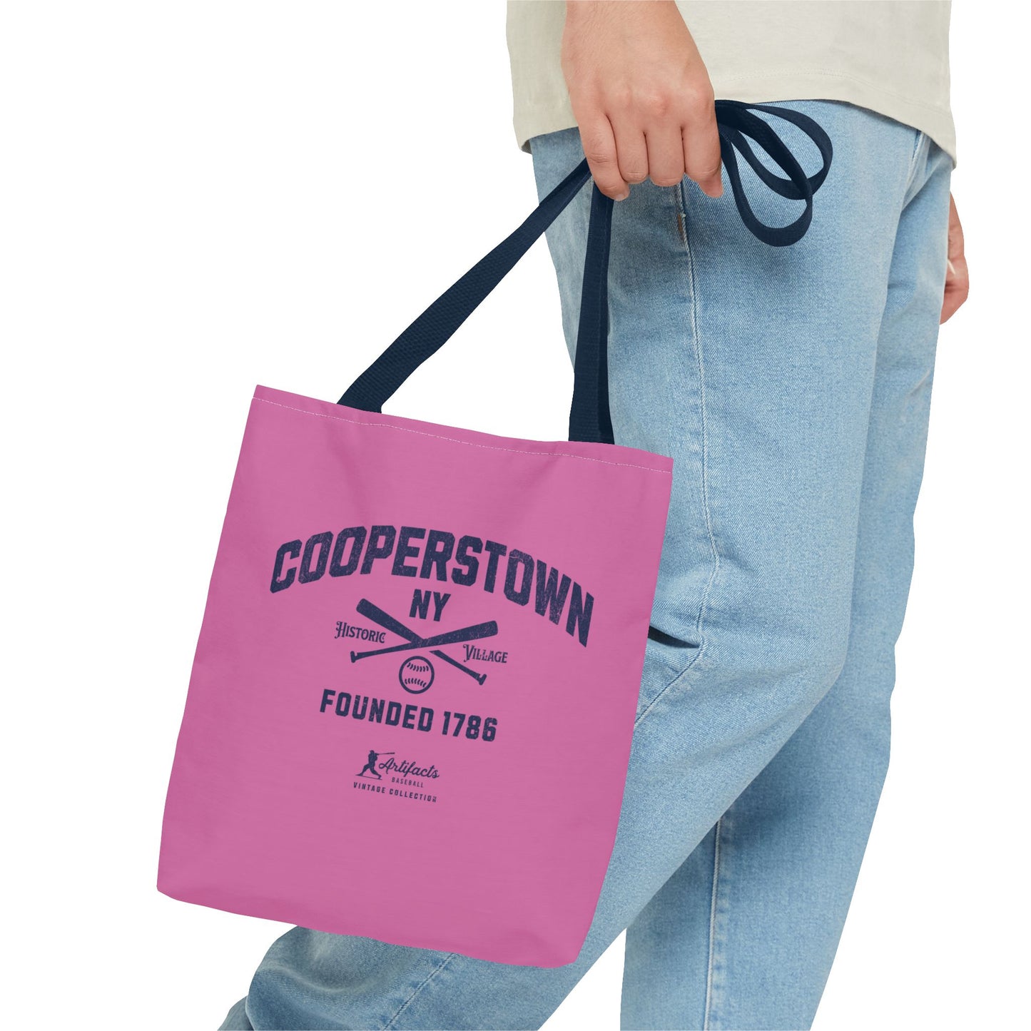 Cooperstown, NY Tote Bag_Bubble Gum w Navy Print