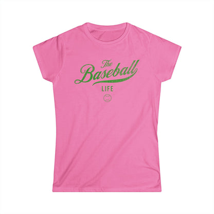 The Baseball Life Classic Script Tee_Women's_Green Print