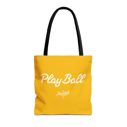 Play Ball Tote Bag_Yellow Gold with White Print