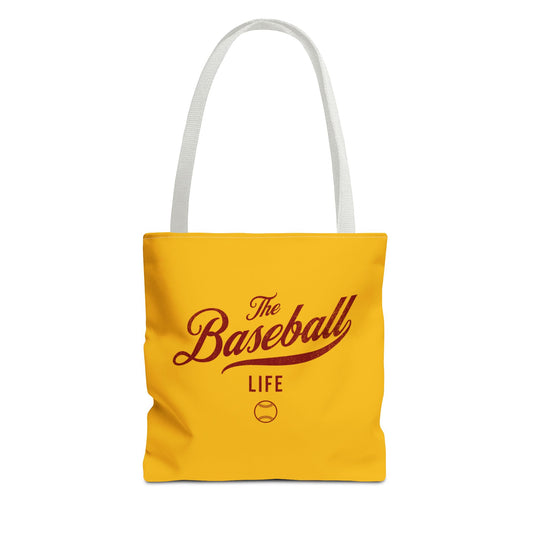 The Baseball Life Tote Bag_Yellow Gold w Maroon Print