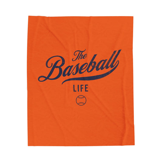 Velveteen Plush Blanket_Orange with Navy Print
