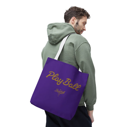 Play Ball Tote Bag_Purple with Old Gold Print