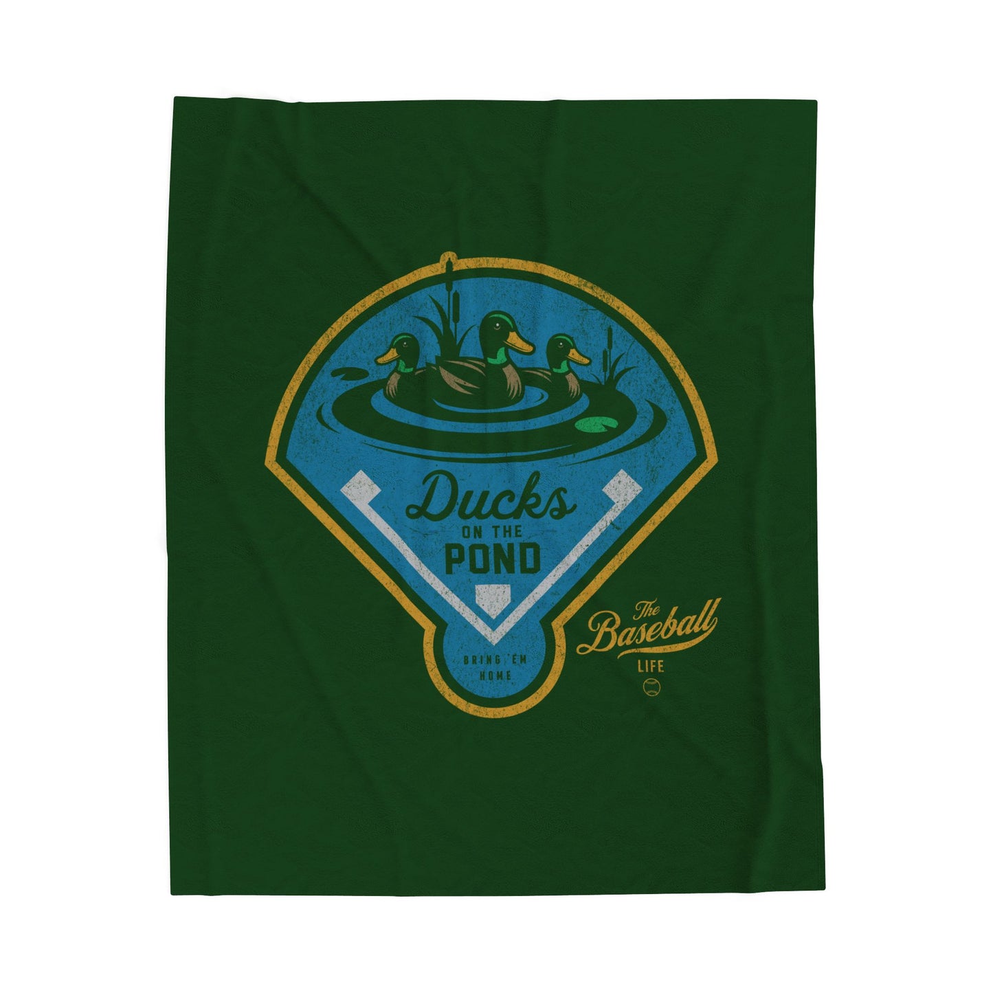 Velveteen Plush Blanket_Ducks on the Pond_Forest Green